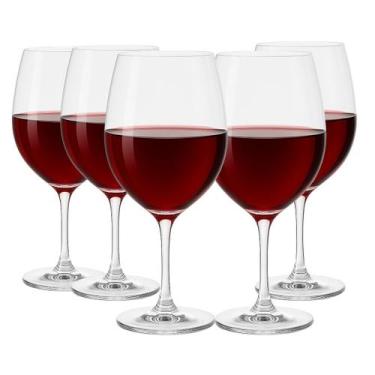 Imagem de Conjunto 5 Taças de Vidro 365ml VINHO TINTO ÁGUA Cristal - DONA LAURA