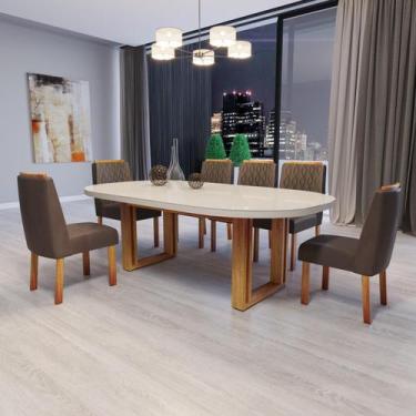 Imagem de Sala de Jantar 196x90 Karen MDF/Vidro 6 Cadeiras Bom Pastor, Base Natu