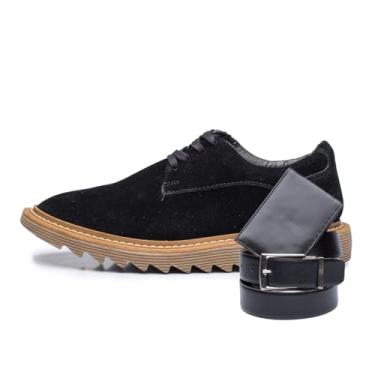 Imagem de Nicolau Sapato Social Oxford Masculino, Couro Sintético, Sola Tratorada, Estilo Brogue, Marrom, com Carteira e Cinto, para Escritório e Ocasiões Formais (Preto Ambar, BR, Adulto, Numérico, 38)