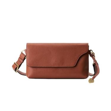 Imagem de DANEAULT Bolsa tiracolo com cinto de pedrinhas - The Kim - Bolsa para cinto de couro - RFID e fecho magnético - macia e versátil - Bolsa feminina, Castanho, Bolsa transversal com cinto de pedras