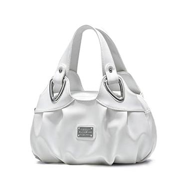 Imagem de NICOLE & DORIS Bolsas femininas modernas elegantes com alça superior para mulheres, bolsas de ombro florais de couro PU, Branco, Large