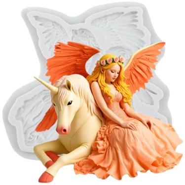 Imagem de MYPRACS Molde de silicone Angel Unicorn Fondant para decoração de bolo de açúcar, topo de cupcake, pasta de goma de chocolate, argila de polímero