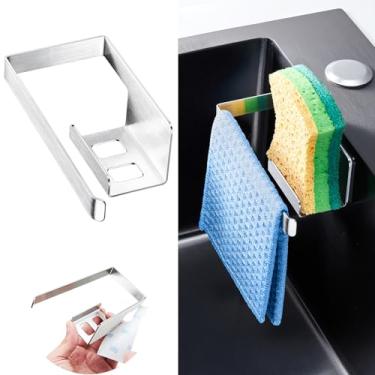 Imagem de Pia de suporte de esponja, suporte de esponja de cozinha autoadesivo, suporte de pano de prato para armazenamento, prata