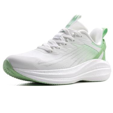 Imagem de OUTJET Tênis de corrida feminino leve acolchoado para caminhada, corrida, viagem, academia – malha respirável, sola macia, ajuste elegante, Verde, 40