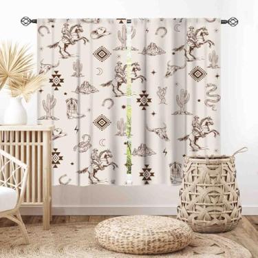 Imagem de Cortinas ocidentais, sudoeste asteca boho padrão nativo Wild West Farmhouse Cowboys Cacto Country Cottage Cortinas de janela rústicas tratamentos para quarto, sala de estar, cozinha, banheiro, 2