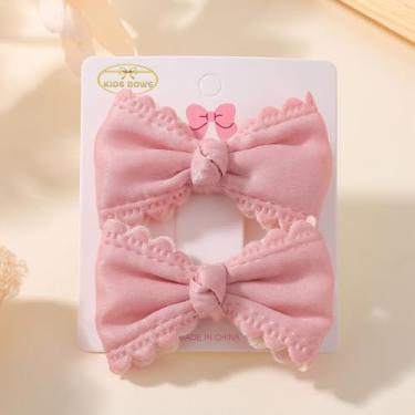 Imagem de 2 peças de grampos de cabelo com estampa doce laço lateral de renda de algodão pastoral presilhas de cabelo acessórios de cabelo