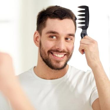 Imagem de Pente de cabelo para homens | Escovas de cabelo retrô para cabeça de óleo | pente de dentes largos, pente de cabelo portátil com óleo, pente de cabelo masculino largo e grande