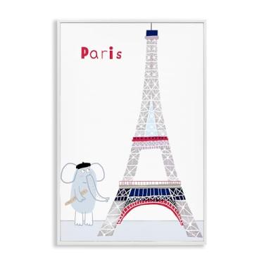Imagem de Stupell Industries Elefante e Torre Eiffel arte giclée emoldurada cinza, design por Carla Daly, 76 x 50 cm