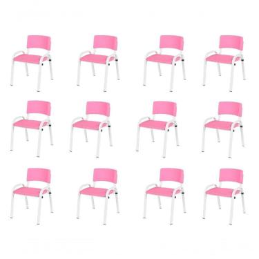 Imagem de Kit 12 Cadeiras Infantil Iso Escola Base Branca Rosa