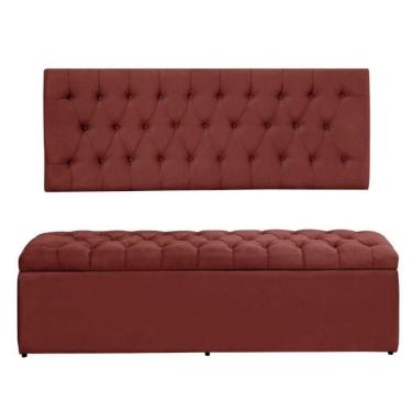 Imagem de Kit Painel Cabeceira Com Bau Calçadeira Dubai 1 Metro Para Cama Solteiro Suede Vermelho - Aurora Line