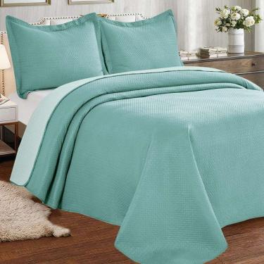 Imagem de Kit Cobre Leito Casal Duas Cores Siena Liso Verde Acqua