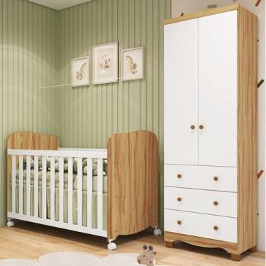 Imagem de Quarto de Bebê com Guarda-roupa 2 Portas e Berço com Rodízios 100% Mdf