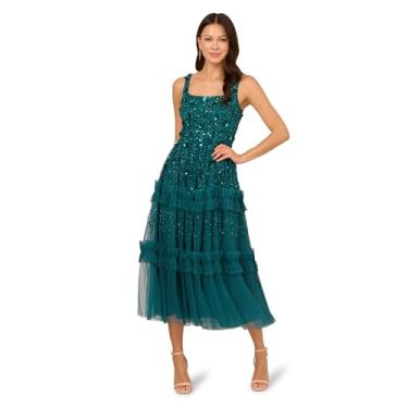 Imagem de Adrianna Papell Vestido midi floral sem mangas com babados, Azul profundo, 52