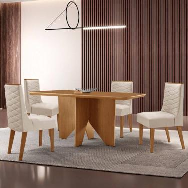 Imagem de Mesa Evora 120 Mdf Canto Com 4 Cadeiras Safira Veludo Creme Naturalle