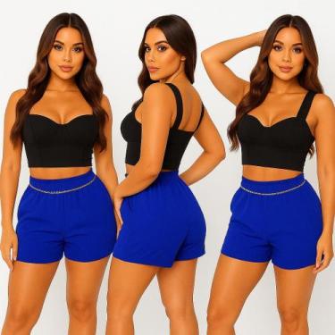 Imagem de Kit 3 Short Duna Feminino de Correntinha Com Bolso Alfaiataria Cintura