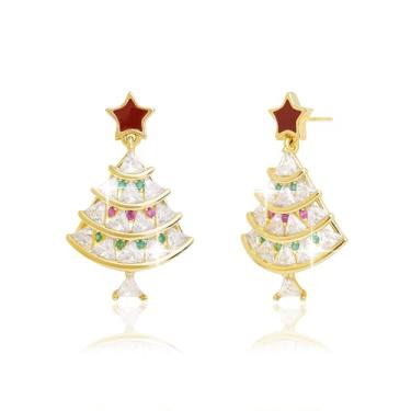 Imagem de Sonateomber Brincos de Natal para mulheres, brincos de Natal fofos brilhantes de zircônia cúbica de zircônia cúbica pendurada no Papai Noel, brincos de gota, acessórios de roupa de festa, fantasias