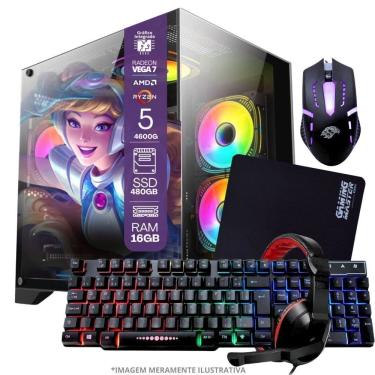Imagem de PC Gamer AMD Ryzen 5 4600G  16GB RAM  Placa de video Radeon Vega 7  SSD 480GB  Fonte 550W + Kit Gamer Completo