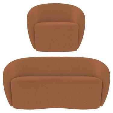 Imagem de Sofá 2 Lugares Living 160cm E 1 Poltrona Giratória Garbin K04 Bouclê Terracota - Mpozenato