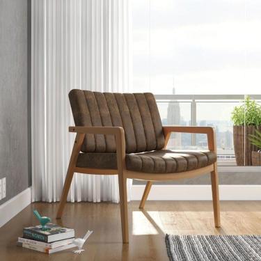 Imagem de Cadeira Poltrona Decorativa Sala De Estar Recepção Uxuá Tecido Nobuck Couro Macio Nobuck Marrom