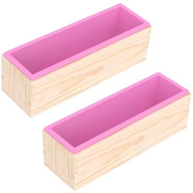 Imagem de Conjunto de ferramentas artesanais de sabão de silicone de 1,162 g com caixa de madeira, kit de moldes retangulares para pão de sabonete, flexível e antiaderente, fácil de desmoldar para entusiastas