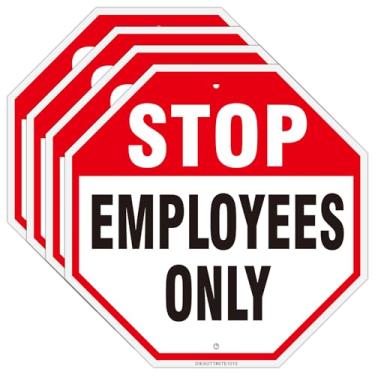 Imagem de Pacote com 4 placas Stop- Employees Only, 25 x 25 cm de alumínio