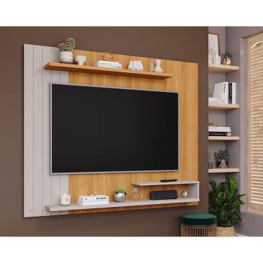 Imagem de Painel Home Para Tv Até 50 Pol Floripa Com Prateleiras Ripado 161x135cm Nature-off White - Permóbili