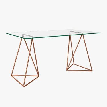Imagem de Mesa De Escritório Cavalete Bela Vista Cobre E Vidro New Green - Marrom