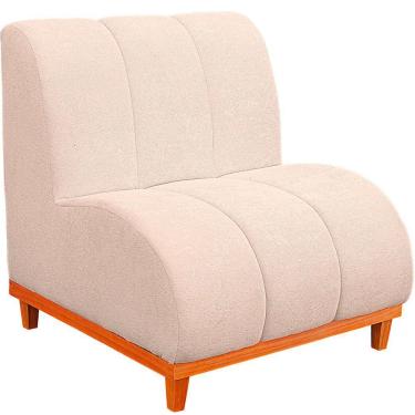 Imagem de Namoradeira Marselha Base De Madeira Para Sala Hotel Tecido Boucle Cor Creme