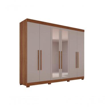 Imagem de Guarda-roupa Casal 6 Portas 6 Gavetas Com Espelho órion Premium Salleto Cinamomo/off White