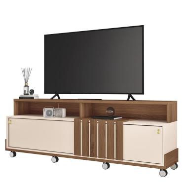 Imagem de Rack Bancada Graci 1.8 Castanho-off White Para Tv Até 70? - Hb Móveis Castanho-off White