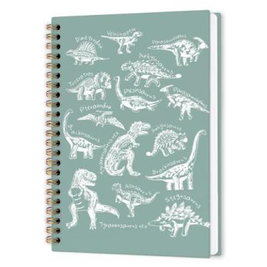 Imagem de nvucamd Caderno espiral de dinossauro infantil, caderno de diário de dinossauro verde, cadernos de diário de dinossauros para meninos e crianças, presente de material escolar de escritório, 14 x 21 cm