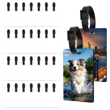 Imagem de 30 peças de etiquetas de bagagem de sublimação brancas em branco etiquetas de bagagem de viagem a granel com alça etiquetas de mala de MDF dupla face com slots chaveiro em branco para transferência de