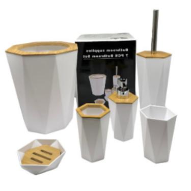 Imagem de KIT BANHEIRO BAMBU 6 PEÇAS Cor:Branco