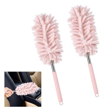 Imagem de Hbxdeco 2 peças de espanador interior de carro com haste de extensão, espanador de microfibra de chenille macio para limpeza, livre de arranhões e sem fiapos, escovas de limpeza laváveis para detalhes