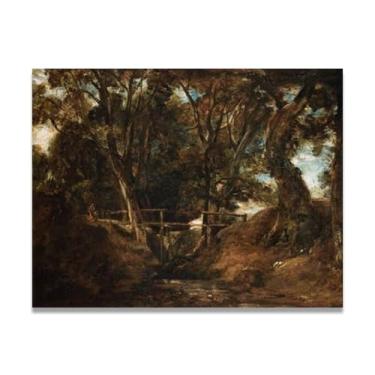 Imagem de Pequena ponte de madeira John Constable impressão em tela: artista da Royal Academy, paisagem britânica clássica do século XIX 60 x 78 cm sem moldura