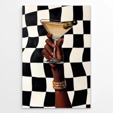 Imagem de Impressões de arte de parede em tela vintage para coquetéis de mulher negra, moda, arte martini, pôsteres ecléticos para decoração de parede de menina negra para apartamento, sala de estar, quarto, 20