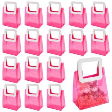 Imagem de BENECREAT 24 sacos de presente de plástico com alças, 18 x 10 x 23 cm, sacos de presente reutilizáveis transparentes para aniversário, festa, casamento, embalagem de lembrancinha de Natal (rosa escuro