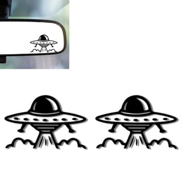 Imagem de 2 peças decalque de espelho de carro de nave espacial alienígena, adesivo de espelhos retrovisores, acessórios de carro de nave espacial alienígena vinil adesivos e decalques fofos presentes para