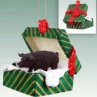 Imagem de Caixa de presente de porco com enfeite de Natal preto - DELEVADO!