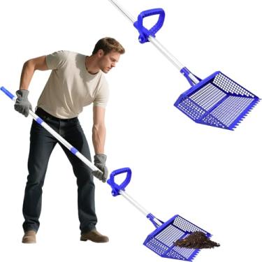 Imagem de Ancinho para cocô de galinha 2 em 1, cabeça de pá de metal, acessórios de galinheiro, alça ajustável de aço inoxidável 304, peneiramento de areia para galinheiros pequenos animais de fazenda (91 cm a