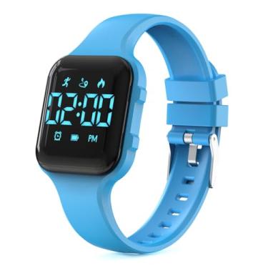 Imagem de Konewos Relógio infantil simples rastreador de fitness, relógio esportivo digital com contador de passos, relógio de pulso impermeável, com pedômetro, despertador e calendário para crianças, meninos