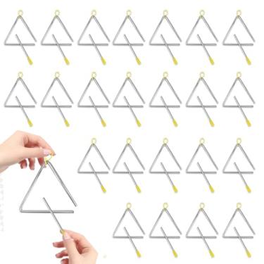 Imagem de LECEHIVO 24 peças de instrumentos triangulares de aço de 15 cm com percussão manual de percussão triangular, instrumento de percussão musical de ritmo para adultos e crianças