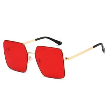 Imagem de HCHES Óculos de Sol Femininos com Lentes Coloridas, Armação Grande e Proteção UV400, Modelo Casual (Vermelho)