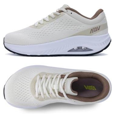 Imagem de GyeBea Sapatos femininos com bico largo, suporte de arco, tênis ortopédico para joanetes de fascite plantar, Bege, 10.5 Wide