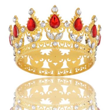 Imagem de YARIEW Pequenos buquês de flores de coroa dourada com strass vermelho, coroa de strass, acessórios de cabelo para mulheres, decorações de bolo de aniversário, fantasia de noiva, acessórios de cabelo