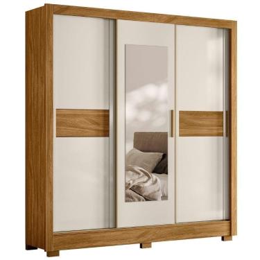 Imagem de Guarda Roupa Casal 3p Espelho 202 Cm Bahamas Freijo Off White Moval