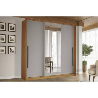 Imagem de Guarda Roupa Casal 3 Portas De Correr (1 C/ Espelho) E 4 Gavetas Valência Freijo/cinza - Politorno