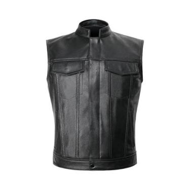 Imagem de Colete De Couro Preto Masculino Para Motocicleta SOA Punk Primavera Gi