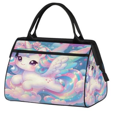 Imagem de Bolsa pequena para o fim de semana para mulheres e homens, com autismo, colorida, dobrável, para viagem, bolsa esportiva leve para academia, Cor: 78 cm, 15.2*8.3*11.6 inch, Moderno