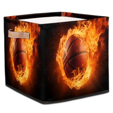 Imagem de hongjinglin Cestas de armazenamento de cubos dobráveis esportivas, basquete, fogo, lixo, dobrável, brinquedo infantil com alças, organizador de tecido, cesto organizador para berçário, sala de estar